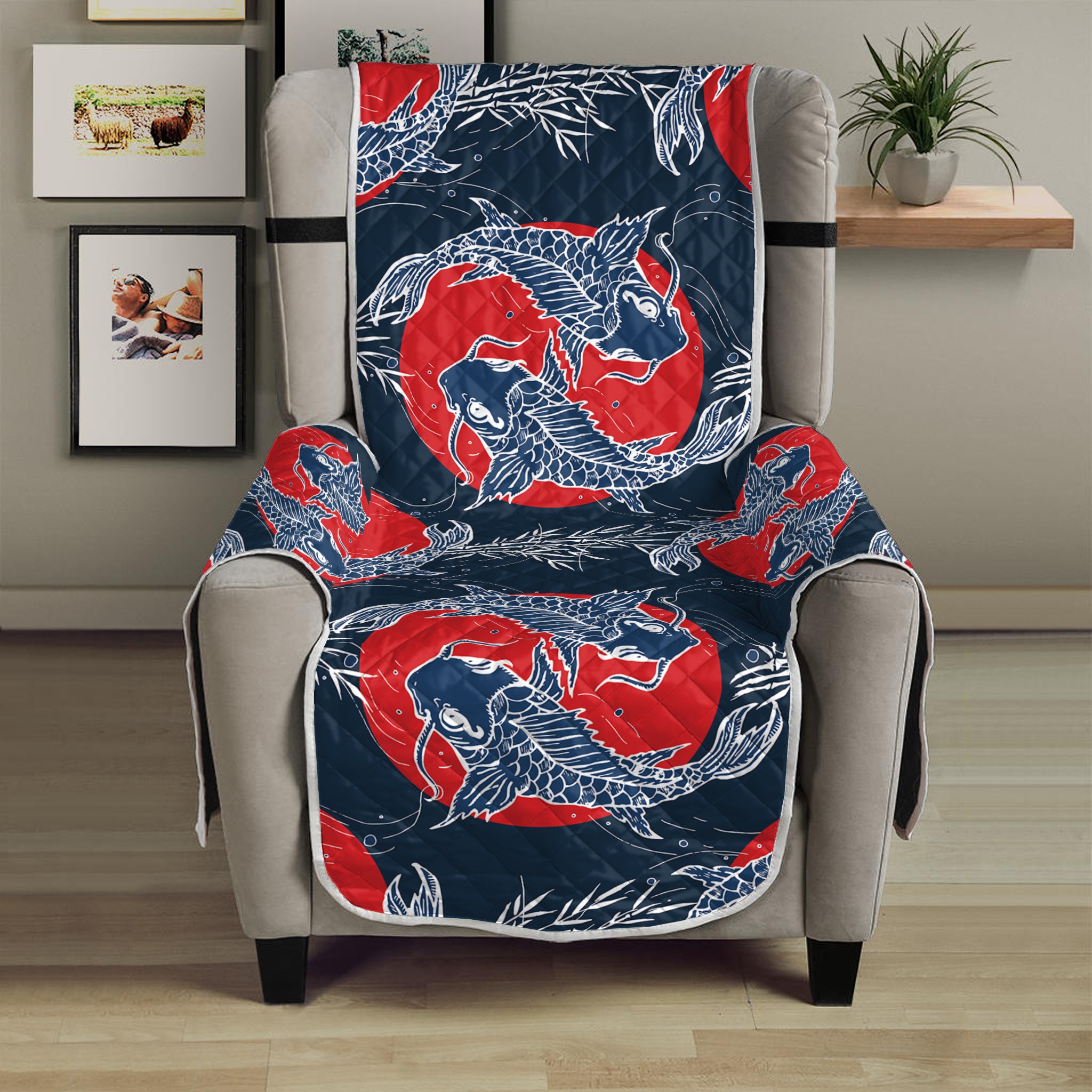 Japanese Koi Carp Fish Pattern Print Armchair Protector