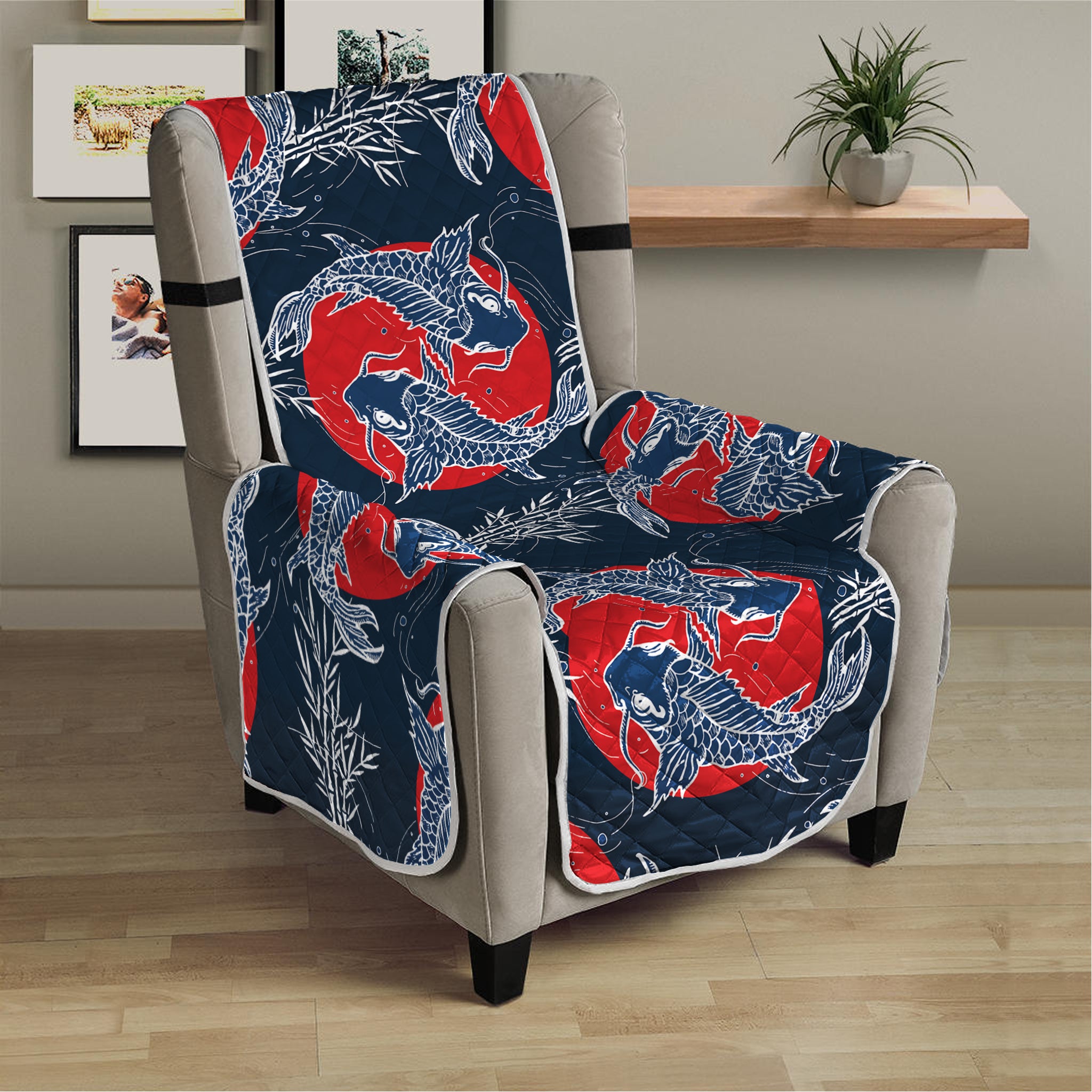 Japanese Koi Carp Fish Pattern Print Armchair Protector