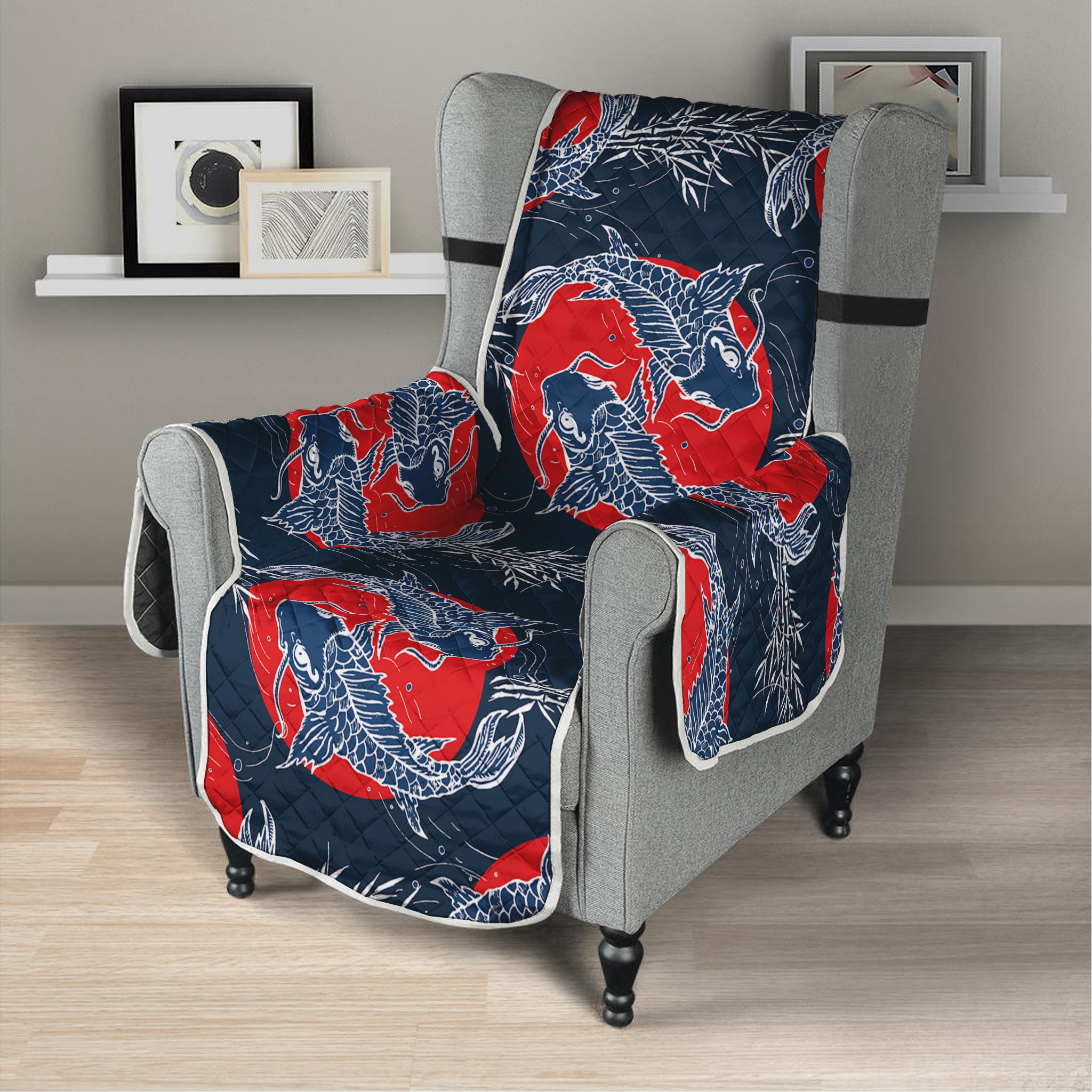 Japanese Koi Carp Fish Pattern Print Armchair Protector