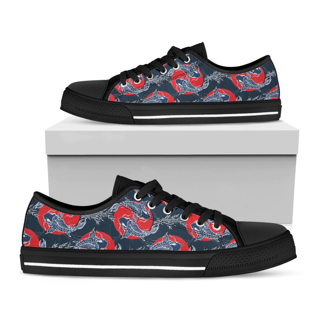 Japanese Koi Carp Fish Pattern Print Black Low Top Shoes