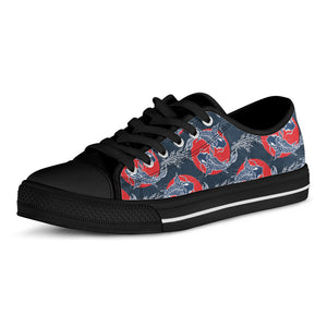 Japanese Koi Carp Fish Pattern Print Black Low Top Shoes