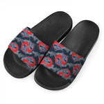 Japanese Koi Carp Fish Pattern Print Black Slide Sandals