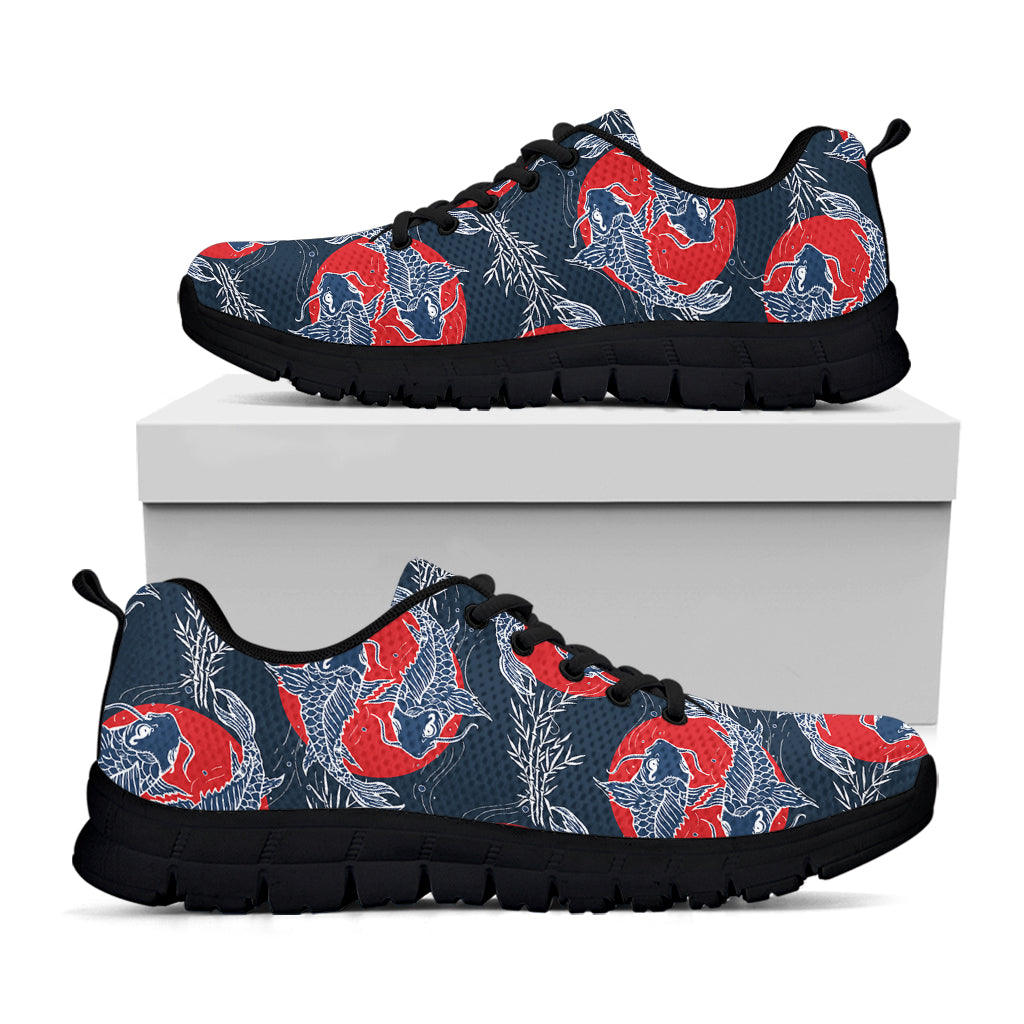 Japanese Koi Carp Fish Pattern Print Black Sneakers