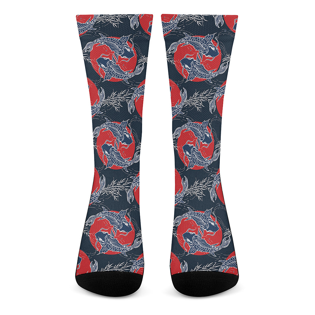 Japanese Koi Carp Fish Pattern Print Crew Socks
