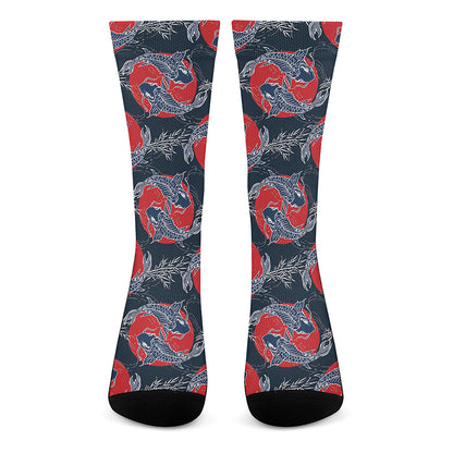 Japanese Koi Carp Fish Pattern Print Crew Socks