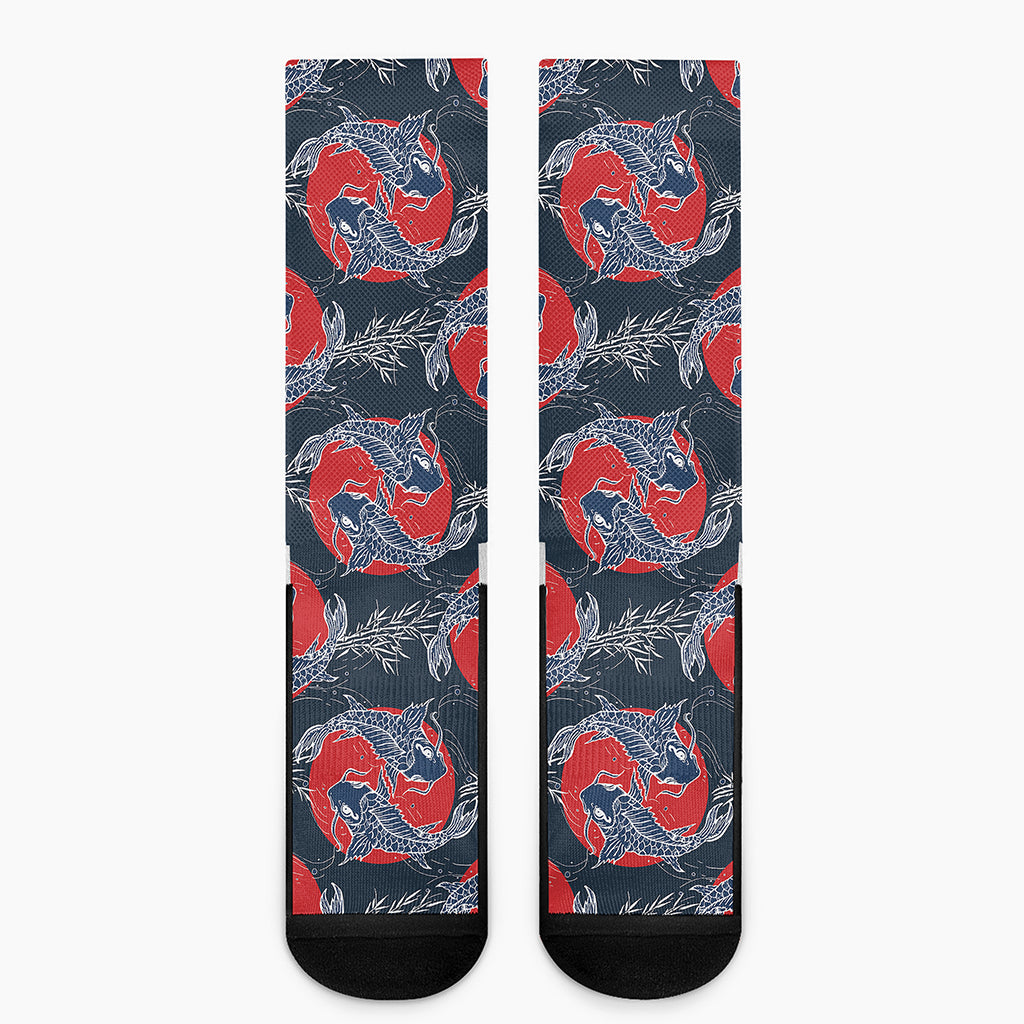 Japanese Koi Carp Fish Pattern Print Crew Socks