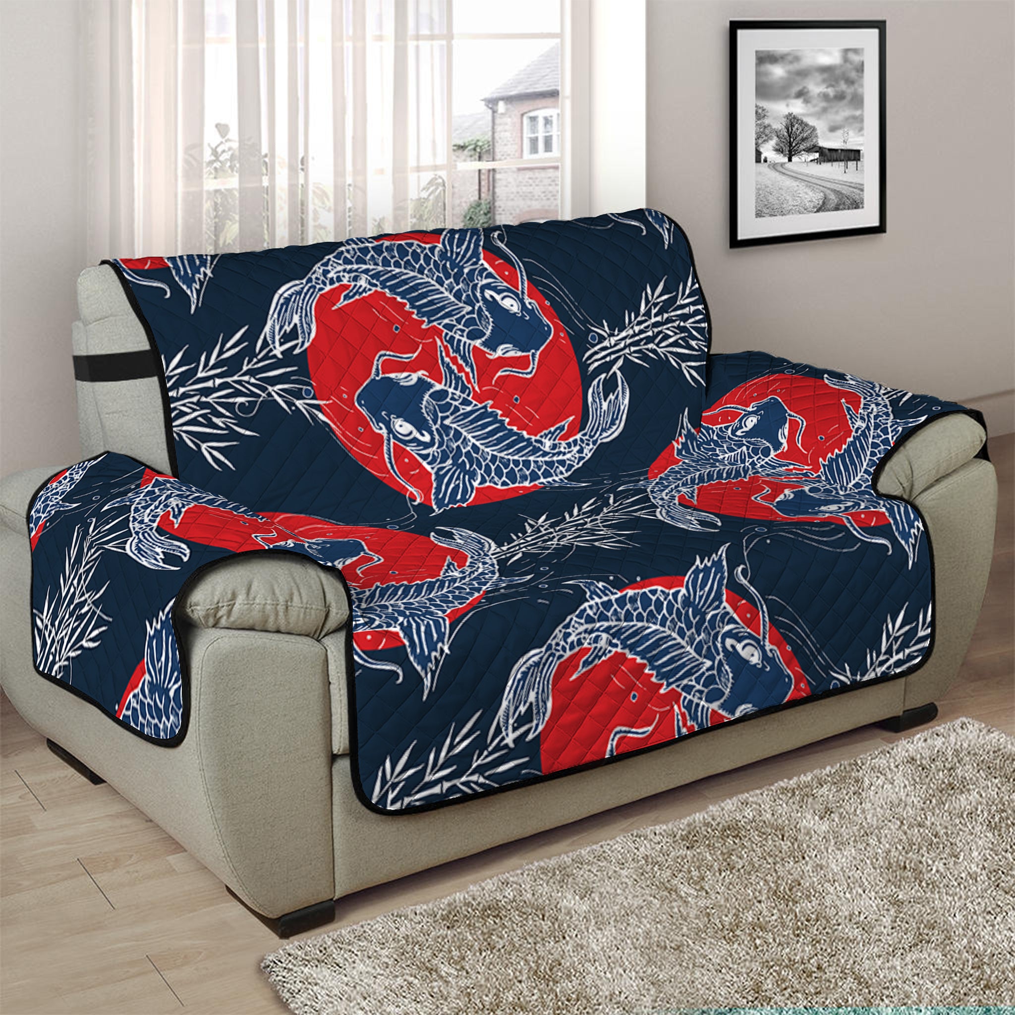 Japanese Koi Carp Fish Pattern Print Half Sofa Protector