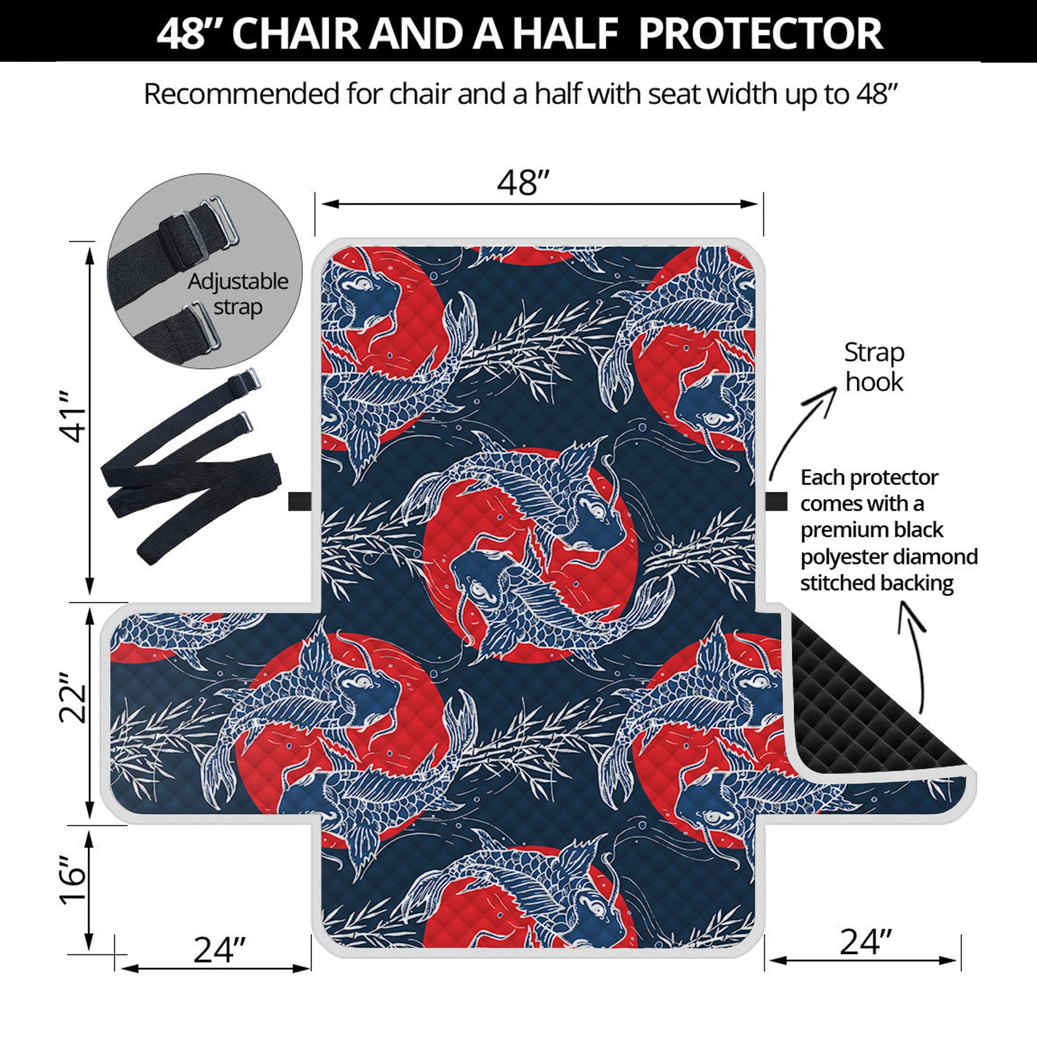 Japanese Koi Carp Fish Pattern Print Half Sofa Protector