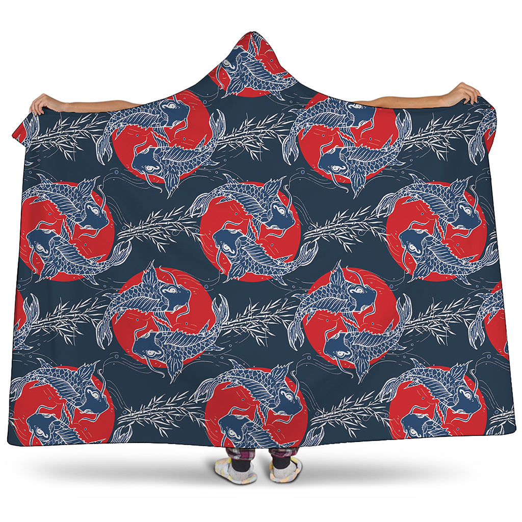 Japanese Koi Carp Fish Pattern Print Hooded Blanket