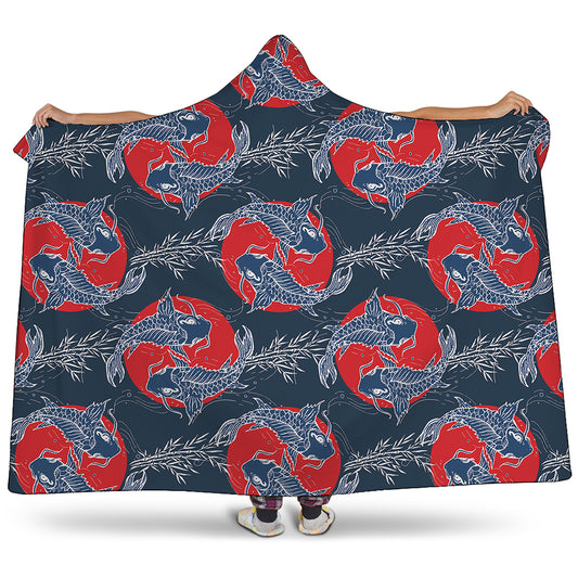 Japanese Koi Carp Fish Pattern Print Hooded Blanket