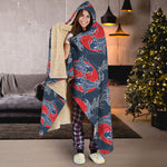 Japanese Koi Carp Fish Pattern Print Hooded Blanket