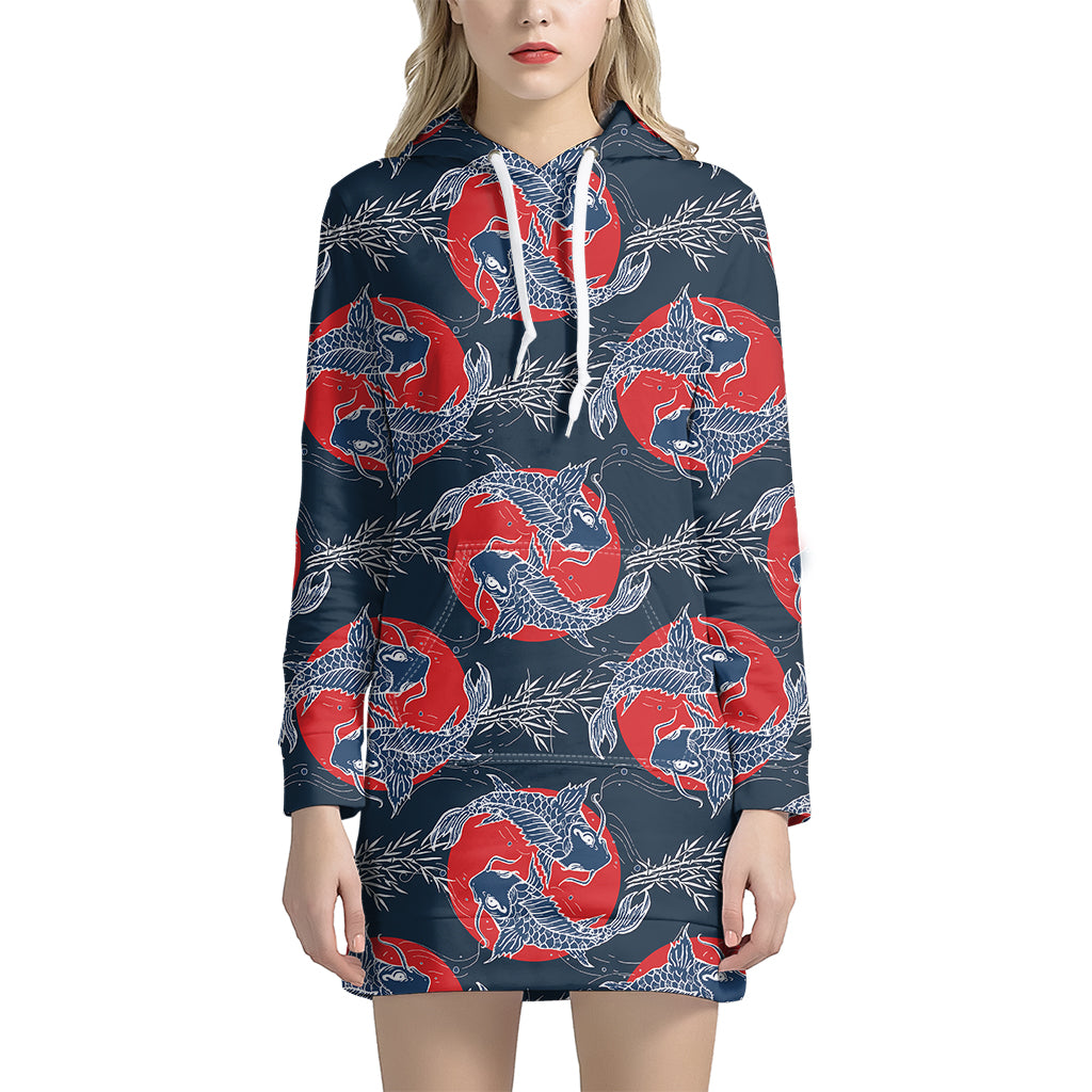 Japanese Koi Carp Fish Pattern Print Hoodie Dress