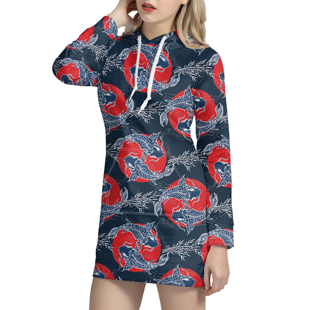 Japanese Koi Carp Fish Pattern Print Hoodie Dress