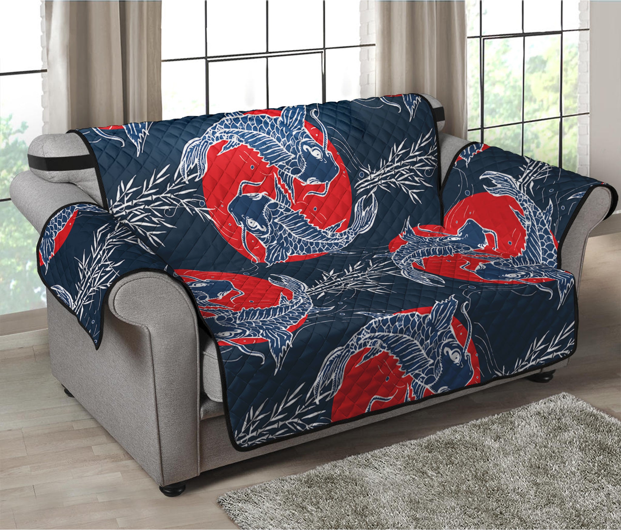 Japanese Koi Carp Fish Pattern Print Loveseat Protector