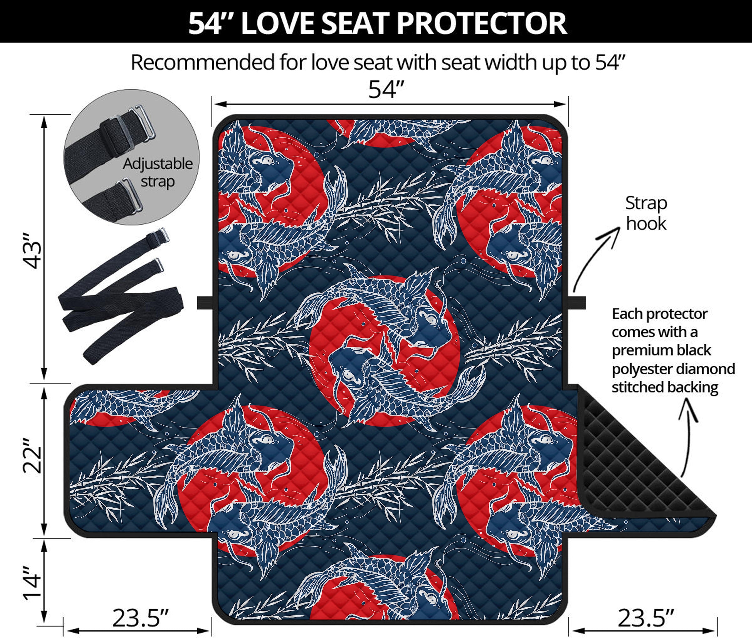 Japanese Koi Carp Fish Pattern Print Loveseat Protector