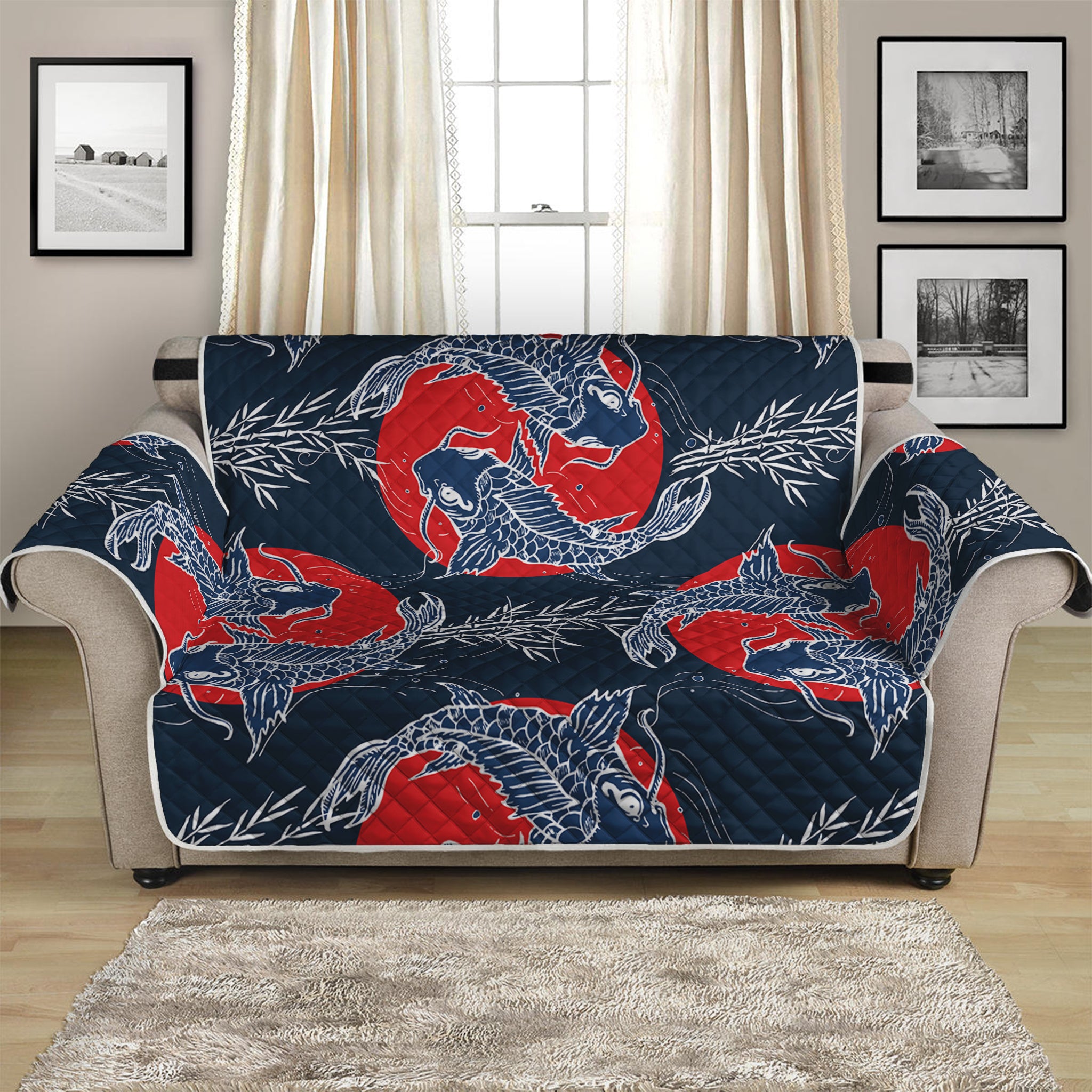 Japanese Koi Carp Fish Pattern Print Loveseat Protector