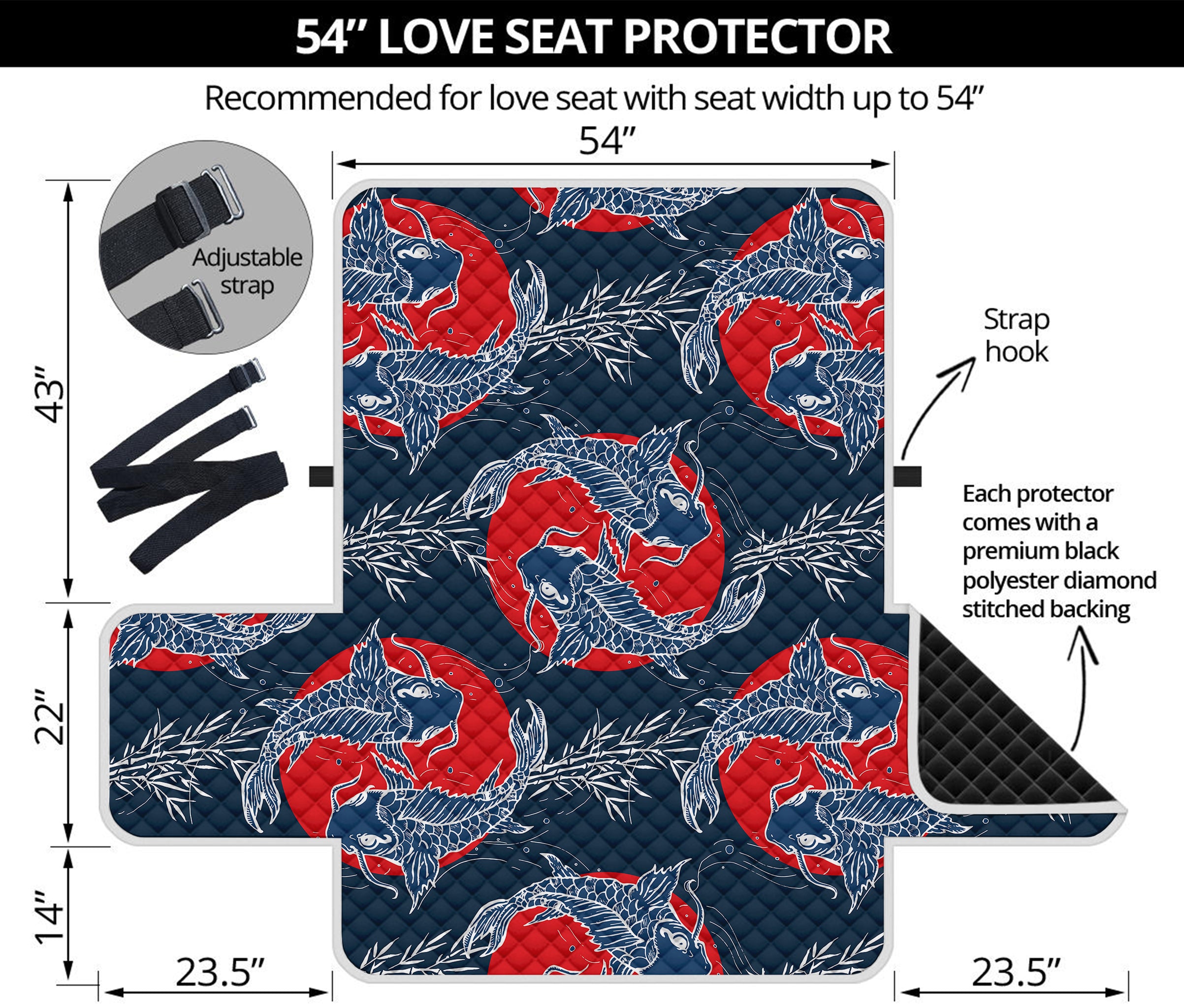 Japanese Koi Carp Fish Pattern Print Loveseat Protector