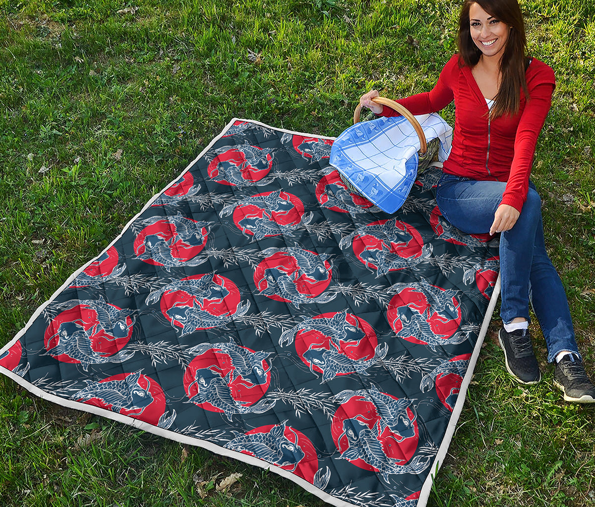 Japanese Koi Carp Fish Pattern Print Quilt