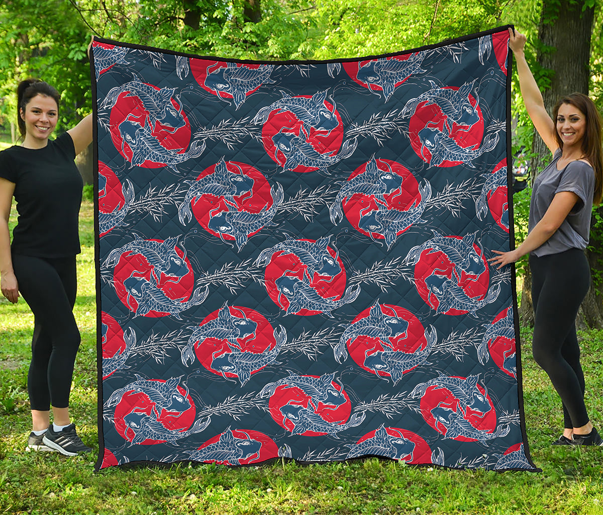 Japanese Koi Carp Fish Pattern Print Quilt
