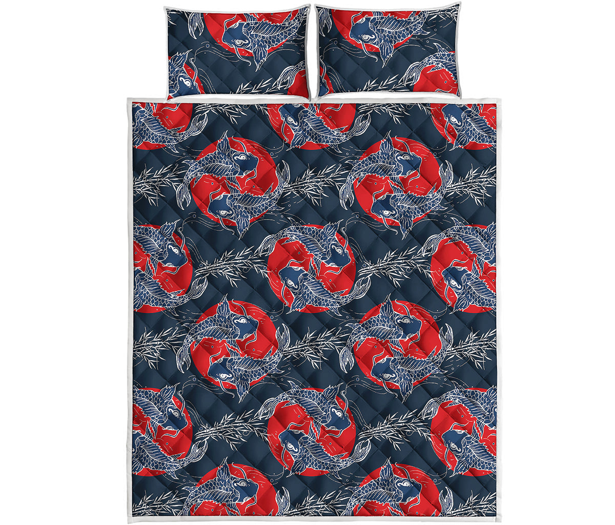 Japanese Koi Carp Fish Pattern Print Quilt Bed Set