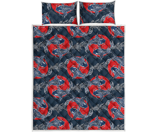 Japanese Koi Carp Fish Pattern Print Quilt Bed Set