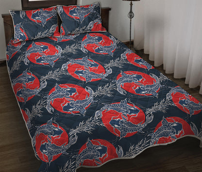 Japanese Koi Carp Fish Pattern Print Quilt Bed Set
