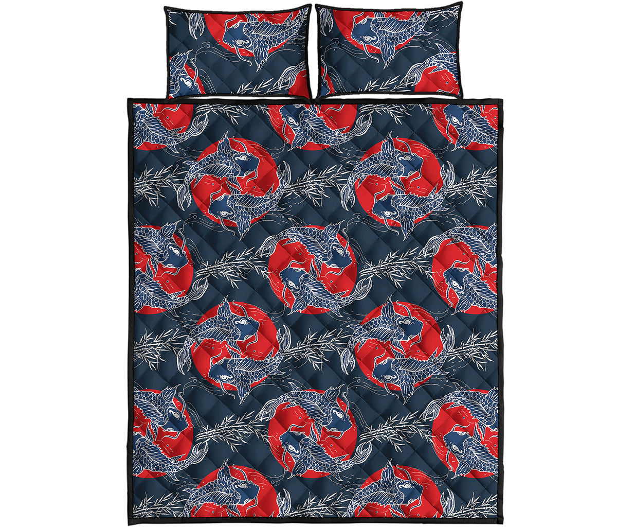 Japanese Koi Carp Fish Pattern Print Quilt Bed Set