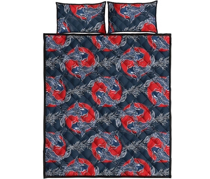Japanese Koi Carp Fish Pattern Print Quilt Bed Set