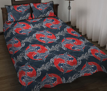 Japanese Koi Carp Fish Pattern Print Quilt Bed Set