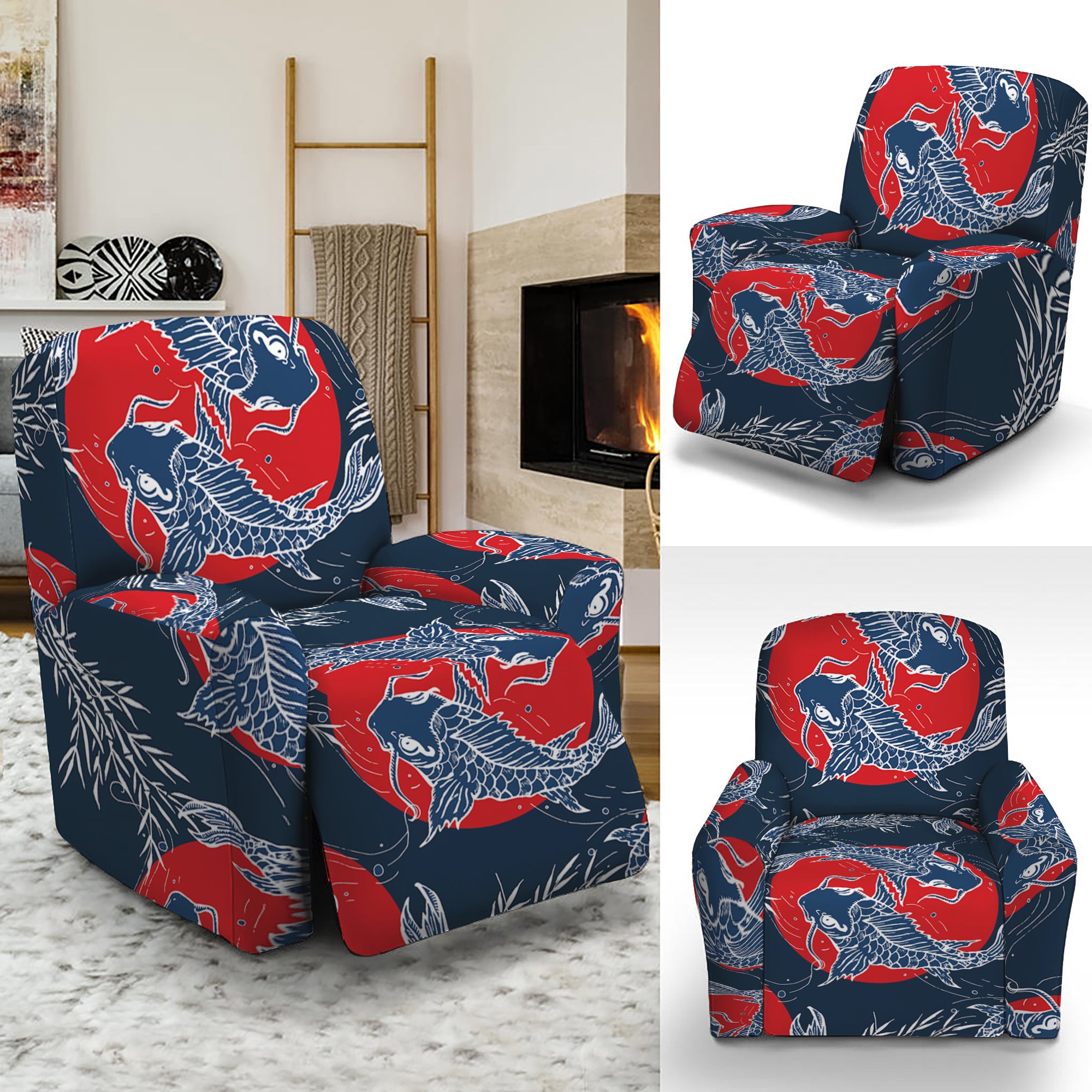 Japanese Koi Carp Fish Pattern Print Recliner Slipcover