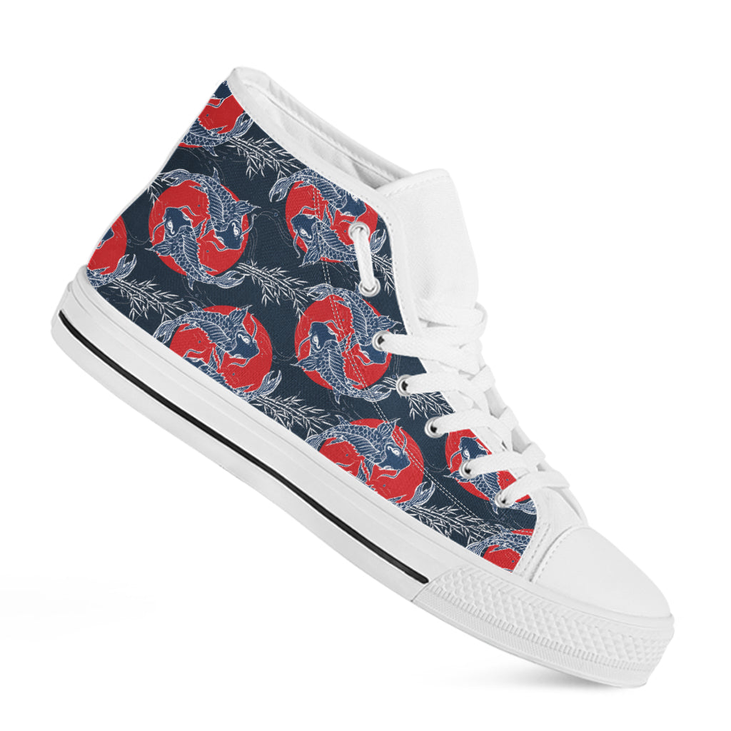 Japanese Koi Carp Fish Pattern Print White High Top Shoes