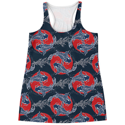 Japanese Koi Carp Fish Pattern Print Women's Racerback Tank Top