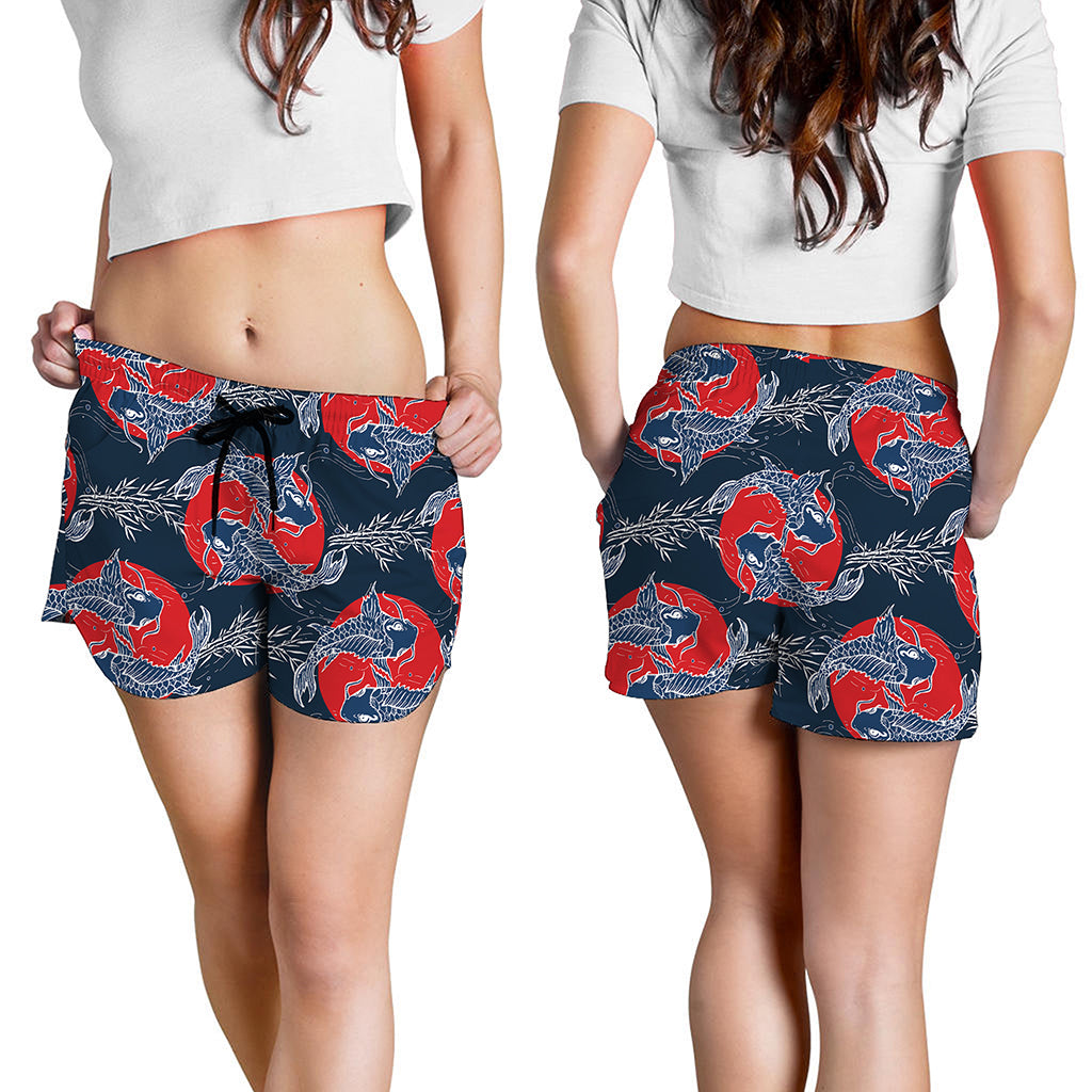 Japanese Koi Carp Fish Pattern Print Women's Shorts