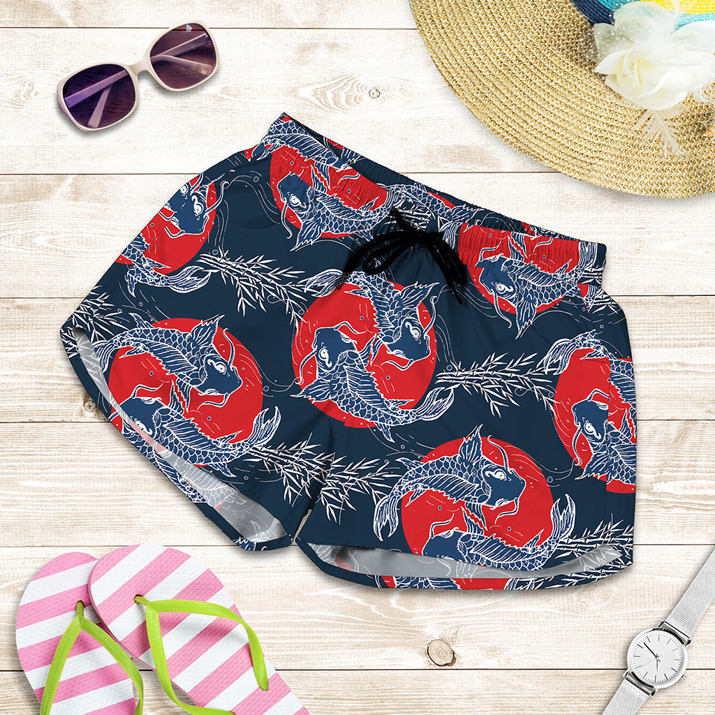 Japanese Koi Carp Fish Pattern Print Women's Shorts