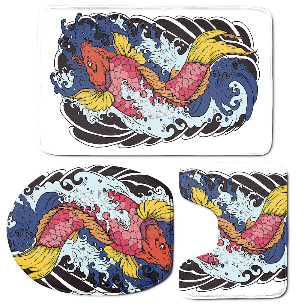 Japanese Koi Carp Tattoo Print 3 Piece Bath Mat Set