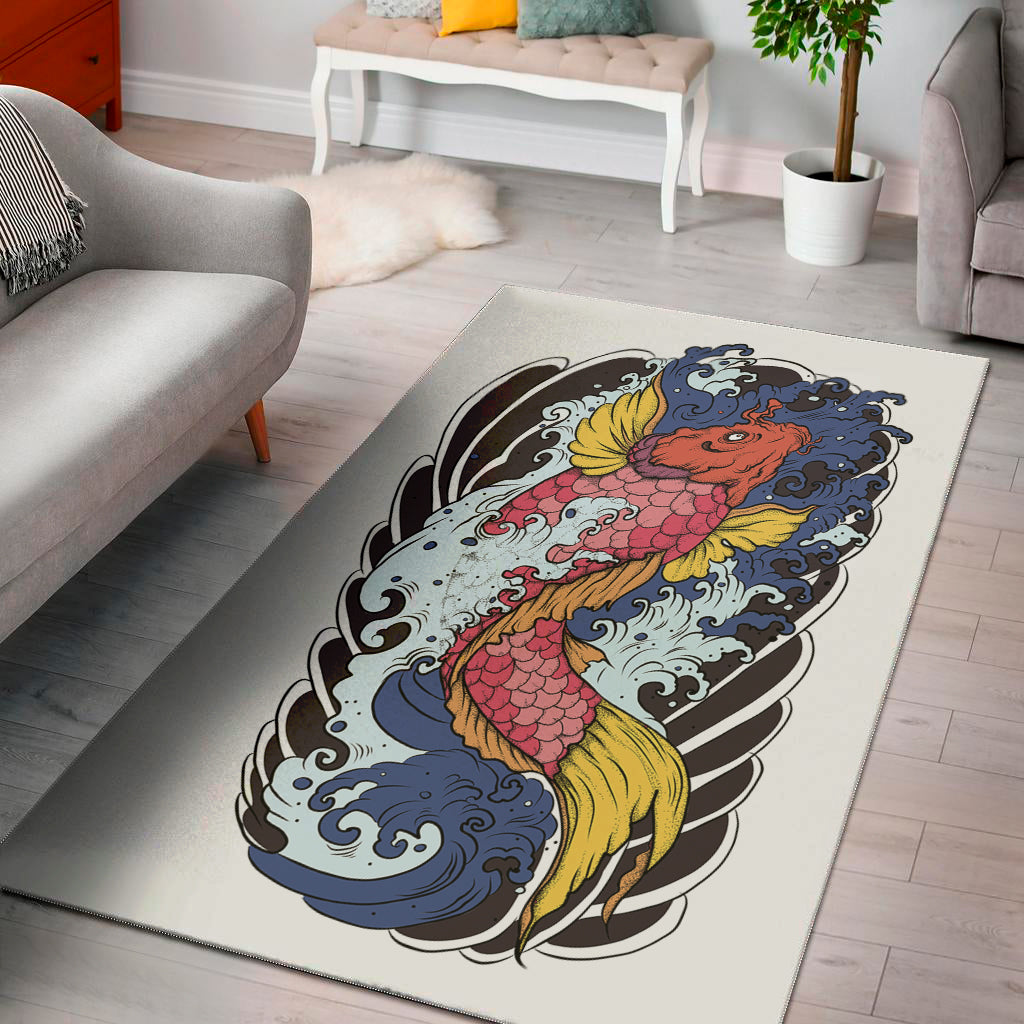 Japanese Koi Carp Tattoo Print Area Rug