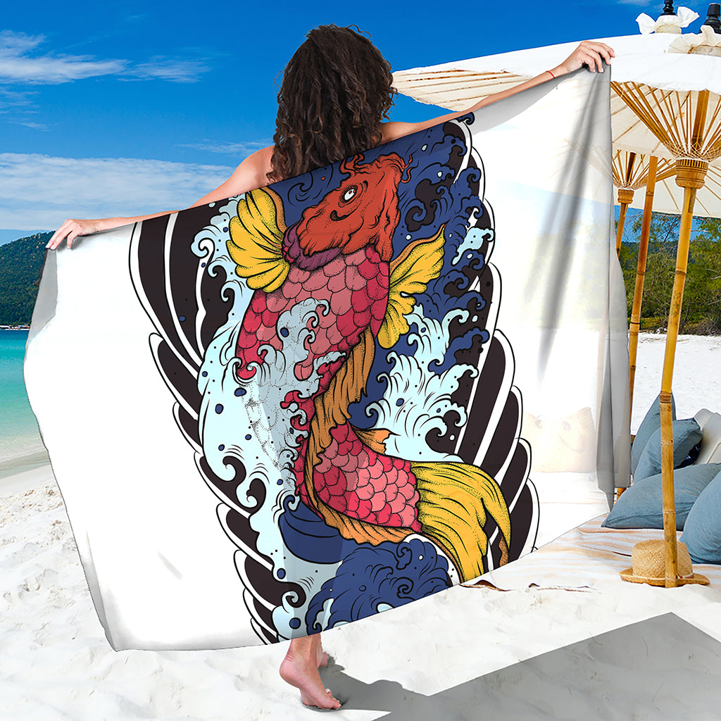 Japanese Koi Carp Tattoo Print Beach Sarong Wrap