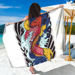 Japanese Koi Carp Tattoo Print Beach Sarong Wrap