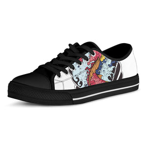 Japanese Koi Carp Tattoo Print Black Low Top Shoes 