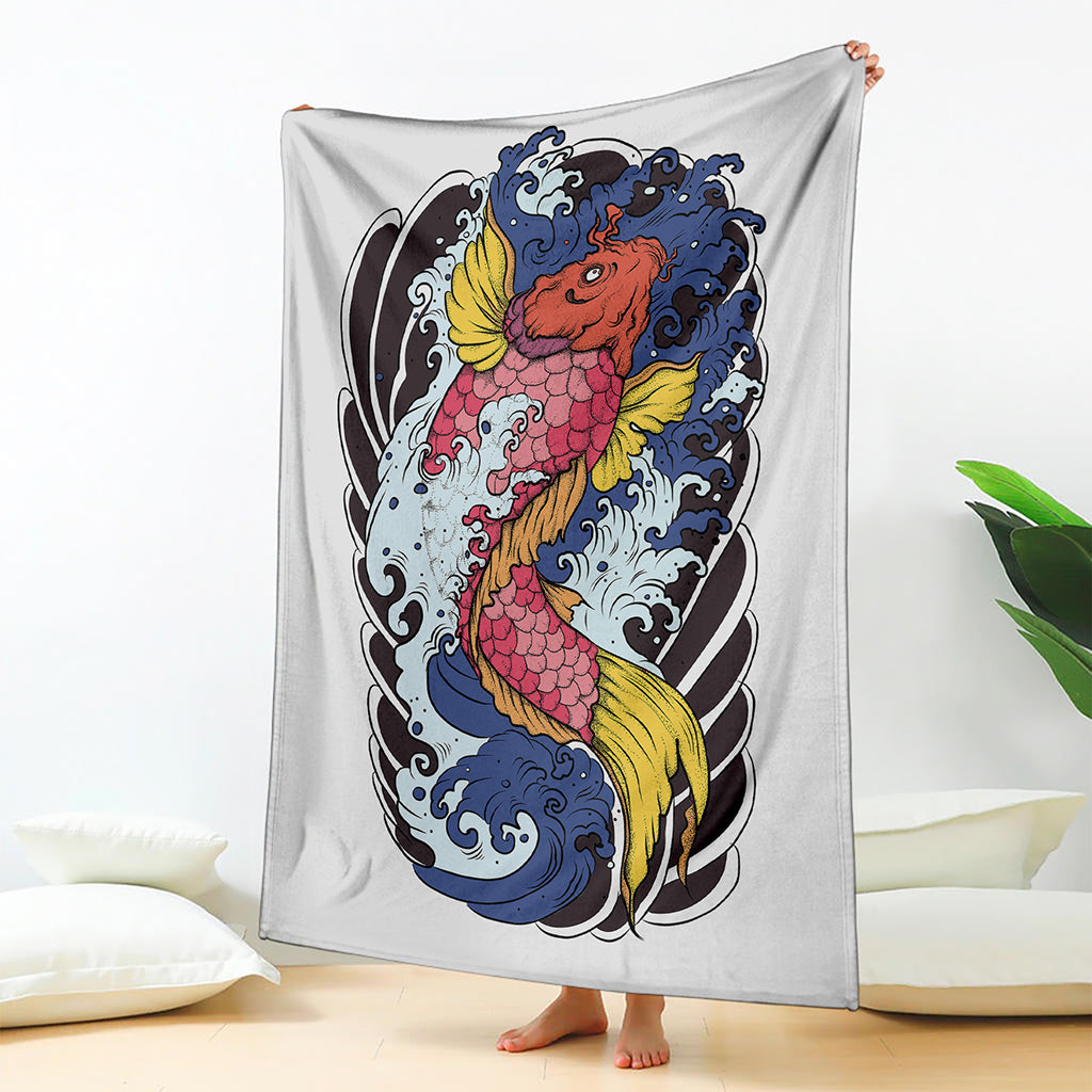 Japanese Koi Carp Tattoo Print Blanket