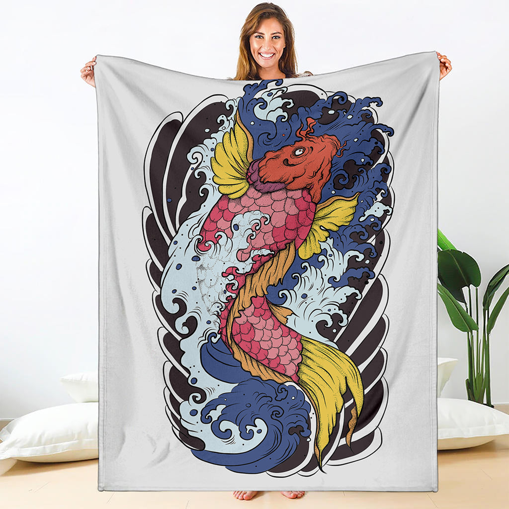 Japanese Koi Carp Tattoo Print Blanket