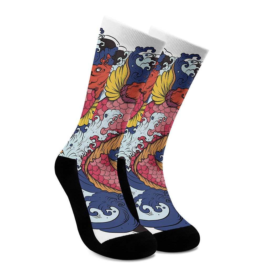 Japanese Koi Carp Tattoo Print Crew Socks