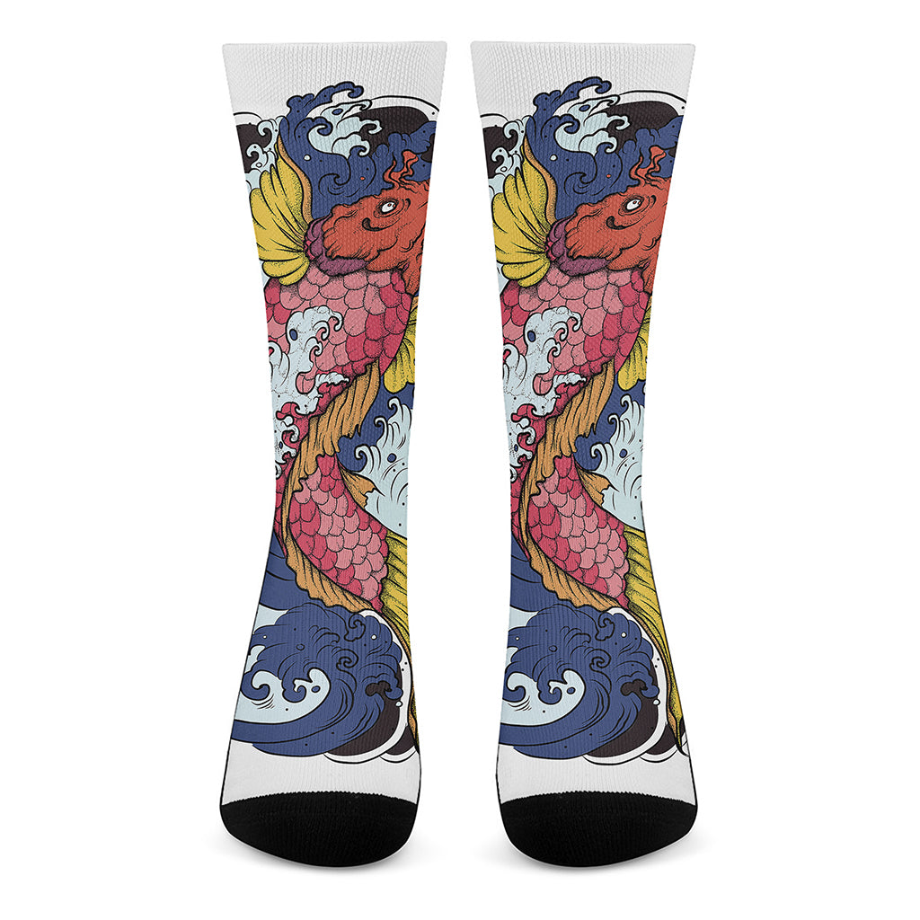 Japanese Koi Carp Tattoo Print Crew Socks