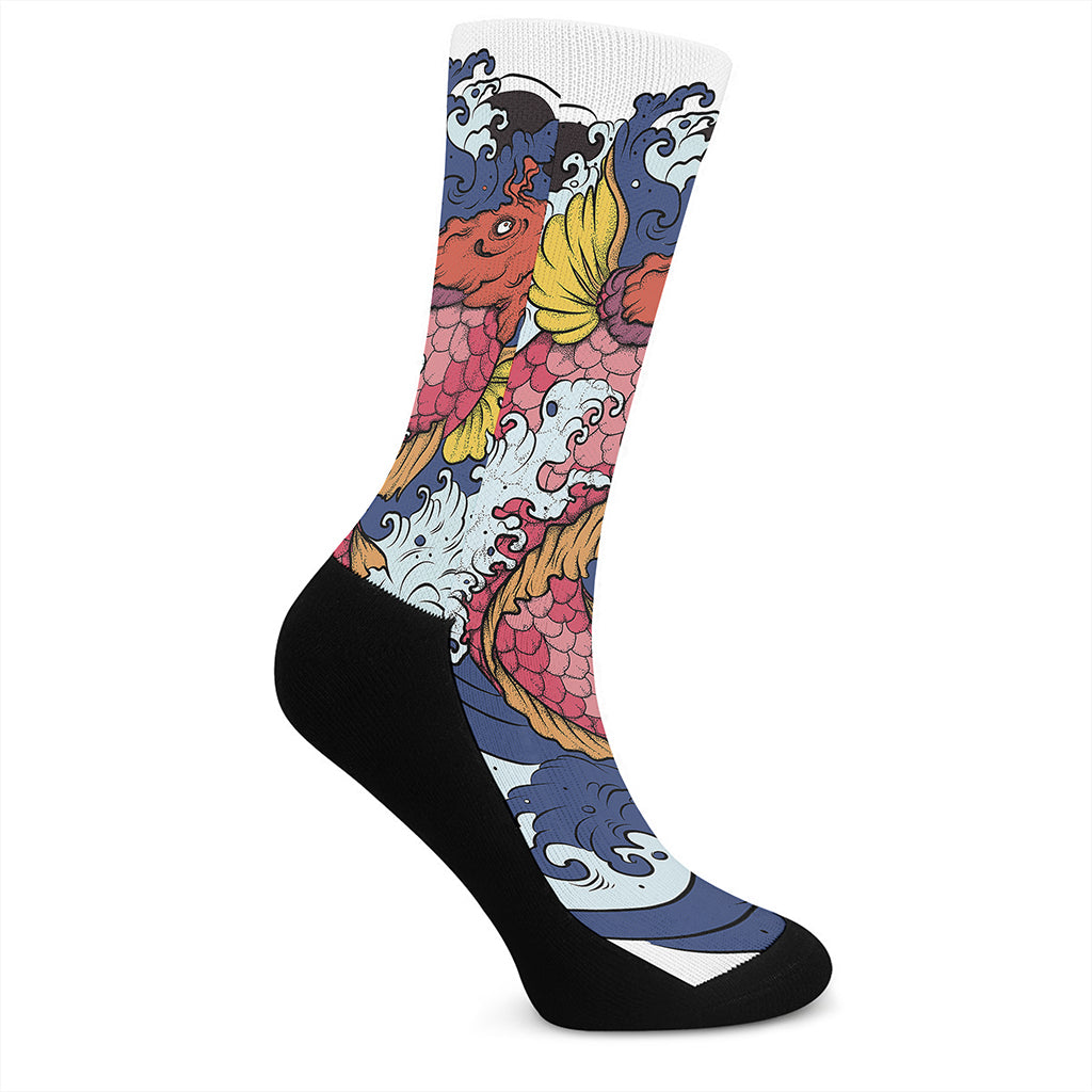 Japanese Koi Carp Tattoo Print Crew Socks