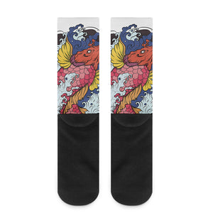 Japanese Koi Carp Tattoo Print Crew Socks