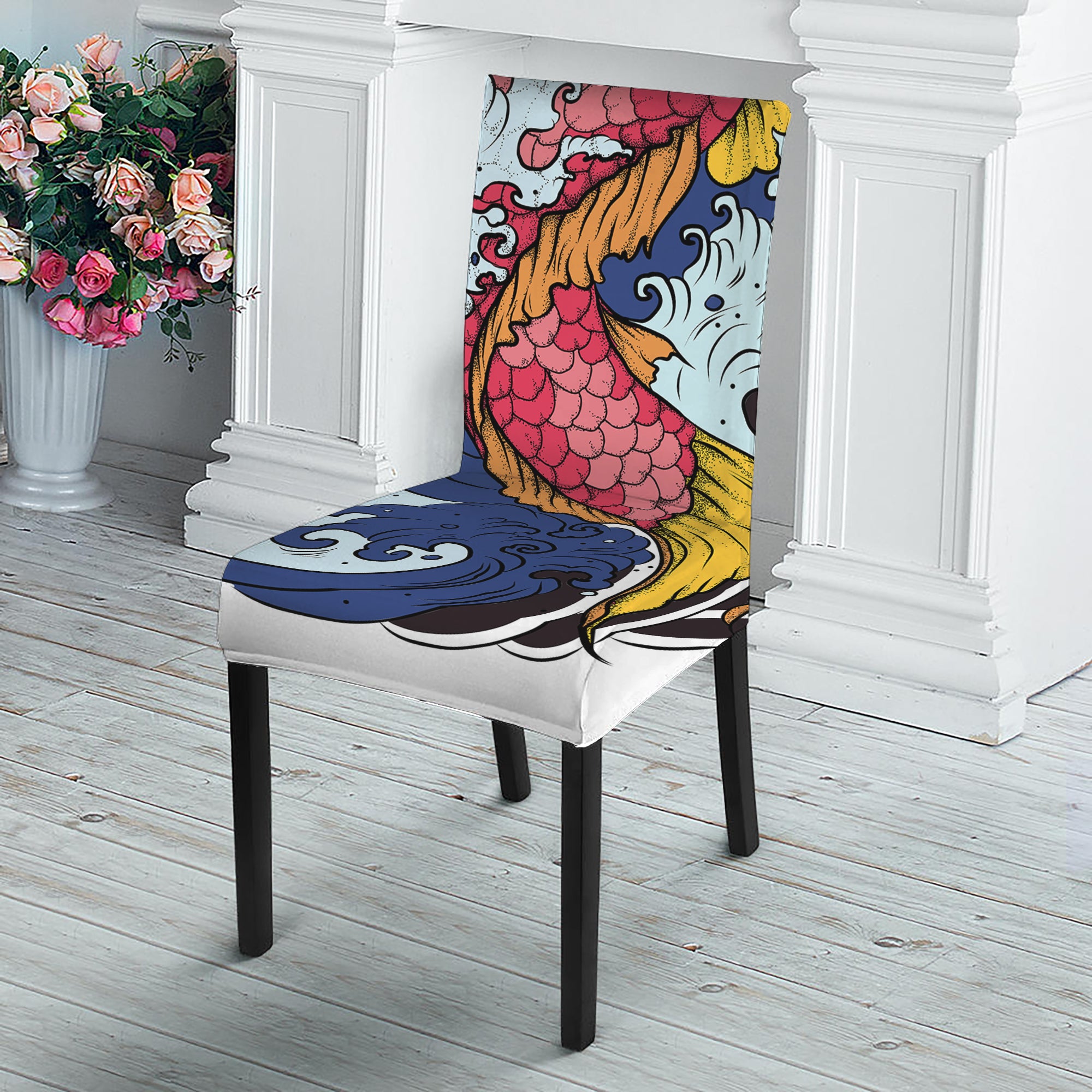 Japanese Koi Carp Tattoo Print Dining Chair Slipcover