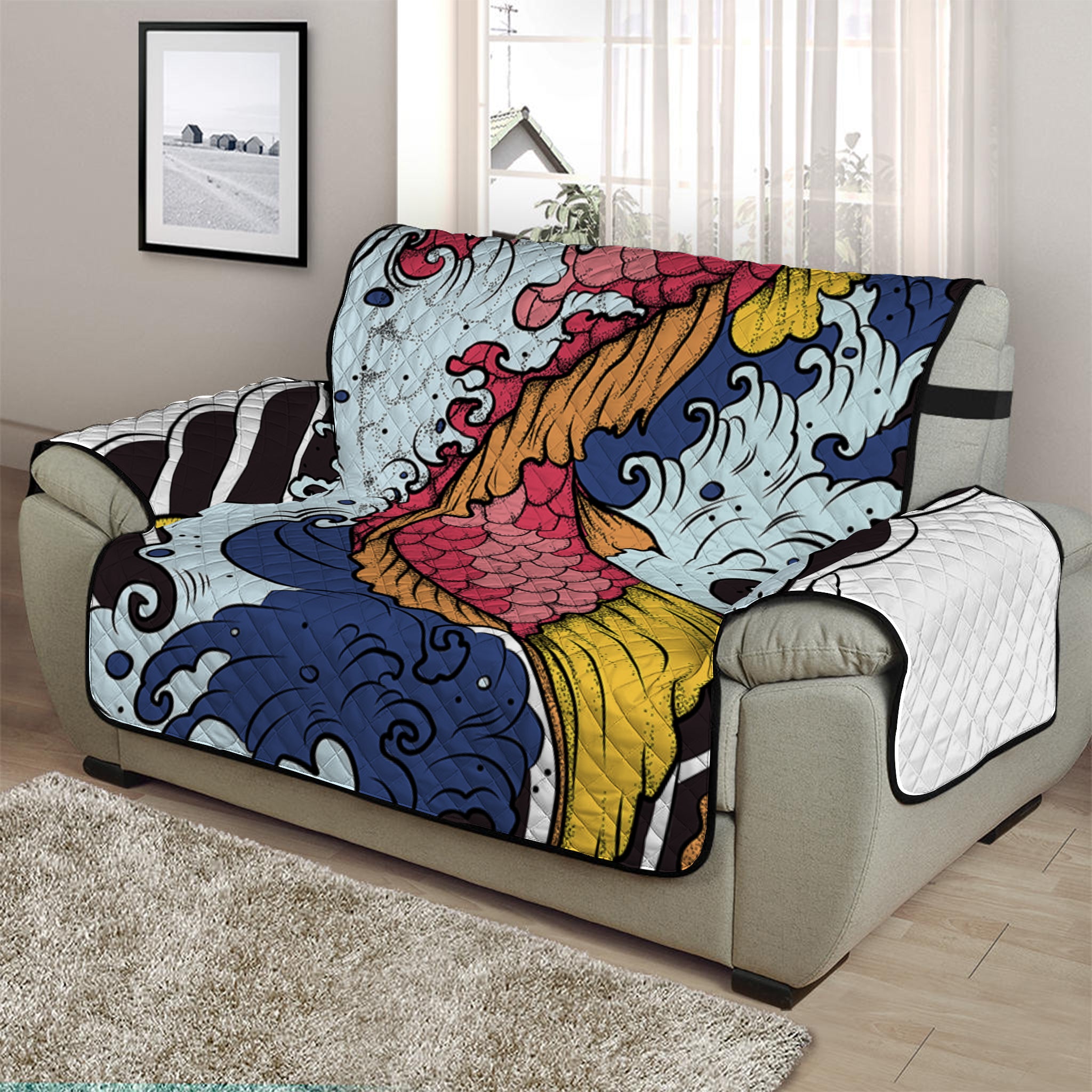 Japanese Koi Carp Tattoo Print Half Sofa Protector