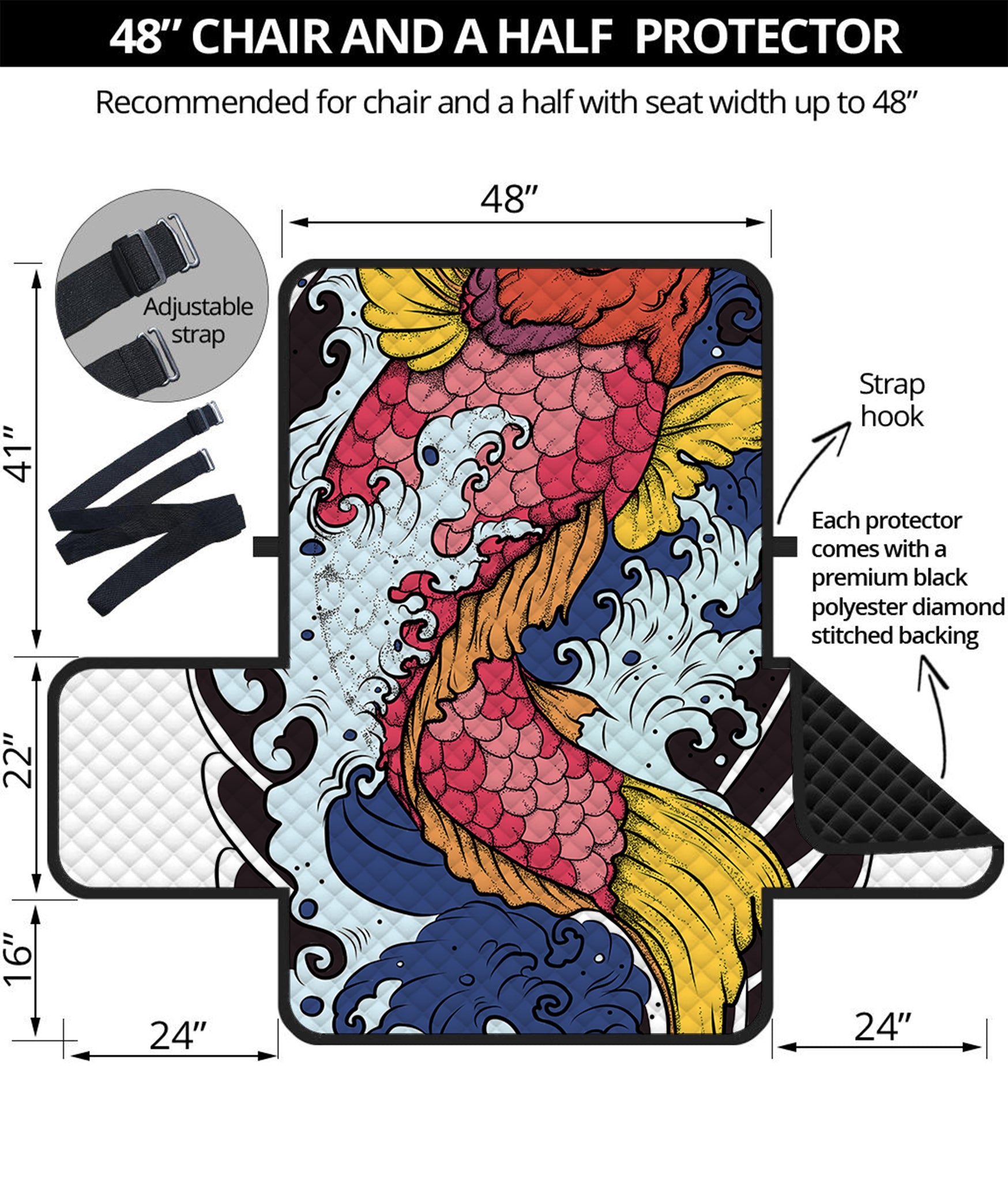 Japanese Koi Carp Tattoo Print Half Sofa Protector