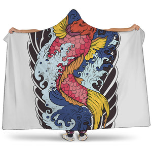 Japanese Koi Carp Tattoo Print Hooded Blanket