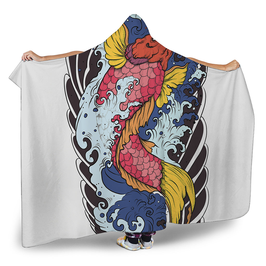 Japanese Koi Carp Tattoo Print Hooded Blanket